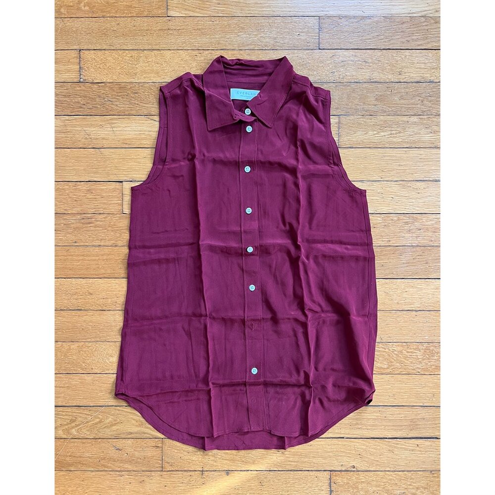 Everlane Silk Sleeveless Button-Up, Cranberry, Size 00